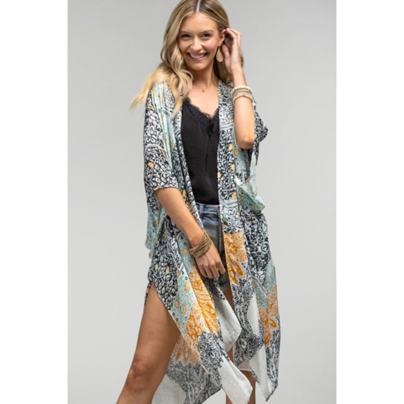 SOLD OUT Multi Floral Damask & Paisley Printed Kimono Open Wrap Summer Coverup - Picture 2 of 5